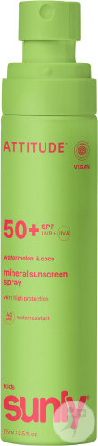 Attitude Sunly Spray Solaire Minéral Visage & Corps Enfants IP50 Pastèque & Coco Flacon Spray 75ml