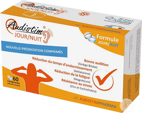 Audistim Jour/Nuit Complément Alimentaire Sifflements Bourdonnements Fatigue Stress 60 Comprimés