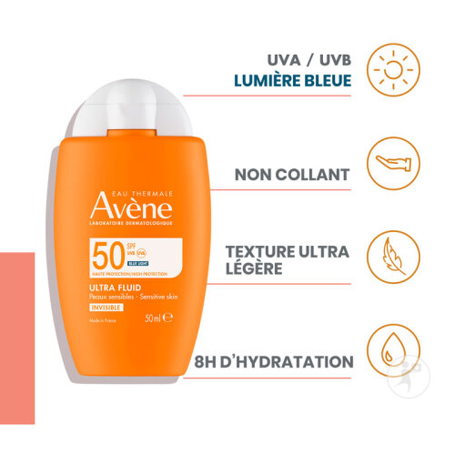 Avène Solaire IP50 Ultra Fluid Invisible Haute Protection Peau Sensible 50ml-5