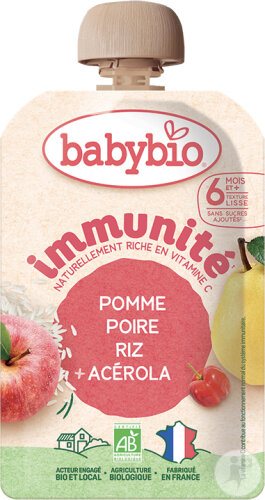 Babybio Gourde Immunité Pomme Poire Riz Acérola +6 Mois 100g
