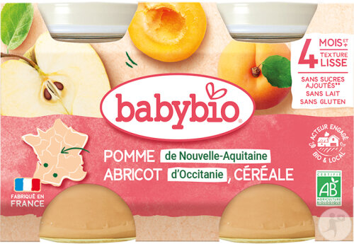 Babybio Pomme - Abricot - Céréales De France Dès 4 Mois Pots 2x130g