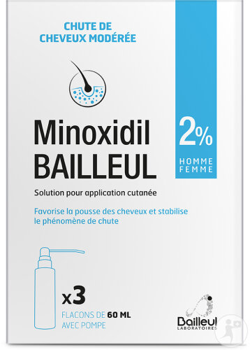 Bailleul Minoxidil 2% Solution Pour Application Cutanée Hommes Et Femmes Flacons 3x60ml