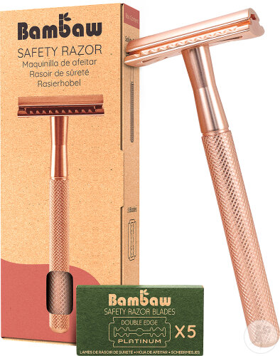 Bambaw Rasoir De Sûreté Métal Or Rose 1 Pièce + 5 Lames