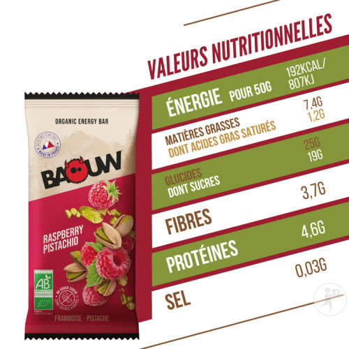 Baouw Barre Énergétique Bio Framboise Pistache 12x50g-7