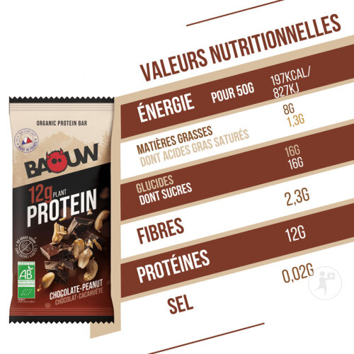 Baouw Barre Protéinée Bio Chocolat Cacahuète 12x50g-7