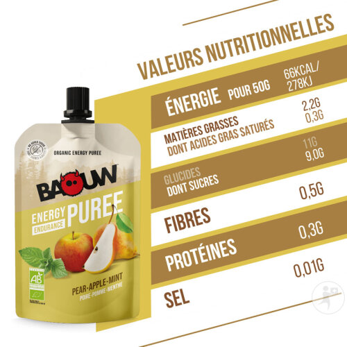 Baouw Purée Énergétique Bio Poire Pomme Menthe 90g-6