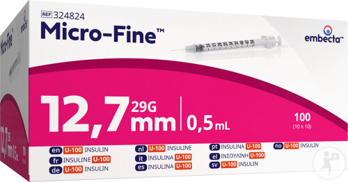 Embecta Micro-Fine+ Seringue Insuline 0,5ml 29Gx12,7mm Pièces 100 (320812)