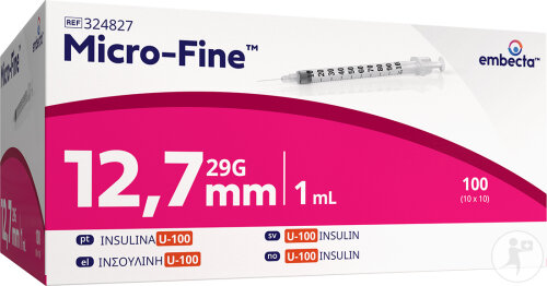 Embecta Micro-Fine+ Seringue Insuline 1ml 29Gx12,7mm Pièces 100 (324811)