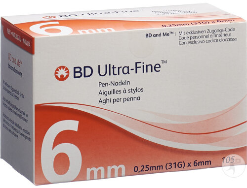 BD Ultra-Fine Aiguille Stylos 31G 0,25x6mm 105 Pièces