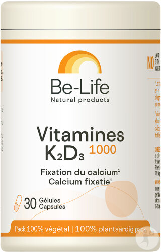 Be-Life Vitamines K2 + D3 1000 Fixation Du Calcium Pot 30 Gélules Acido-Résistantes