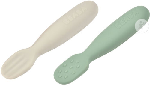 Béaba Pré-Cuillères En Silicone +4 Mois Vert Sauge/Gris 2 Pièces