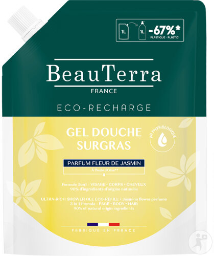 Beauterra Gel Douche Surgras Fleur Jasmin Eco Recharge 1l