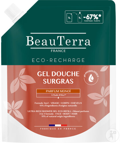 Beauterra Gel Douche Surgras Monoï Eco Recharge 1l