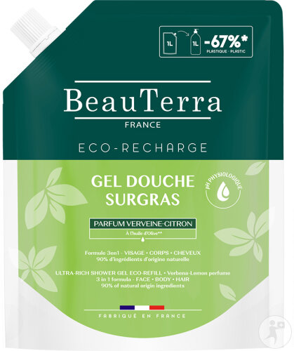 Beauterra Gel Douche Surgras Verveine Citron Eco Recharge 1l