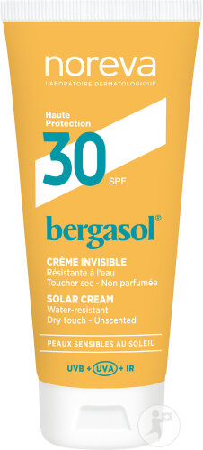 Noreva Bergasol IP30 Crème Invisible Non-Parfumé Peaux Sensibles Au Soleil 50ml