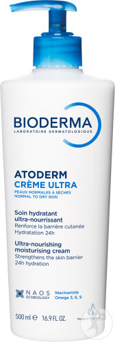 Bioderma Atoderm Crème Ultra-Nourrissante Sans Parfum Peaux Sèches Sensibles Flacon Pompe 500ml