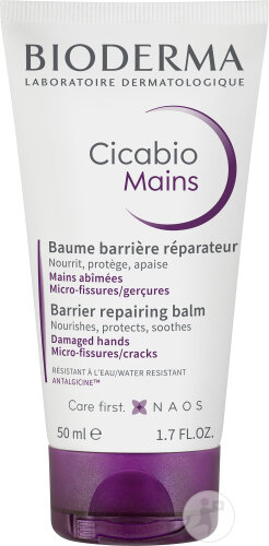 Bioderma Cicabio Mains Baume Barrière Réparateur Mains Abîmées Micro-Fissures Gerçures 50ml