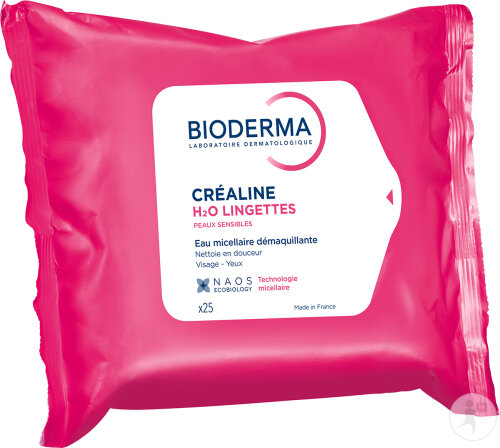 Bioderma Créaline H2O Lingettes Démaquillantes À L'Eau Micellaire Peaux Sensibles 25 Pièces
