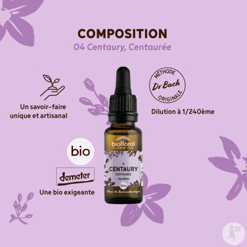 Biofloral Fleurs De Bach 04 Centaurée Équilibre Et Calme Bio 20ml-3
