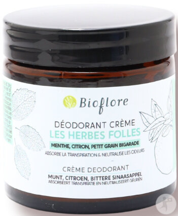Bioflore Déodorant Crème Herbes Folles Sans Bicarbonate Menthe Citron Petit Grain Bigarade 50g