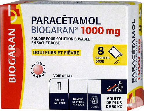 Biogaran Paracétamol 1000mg Comprimés Effervescents 8 Sachets