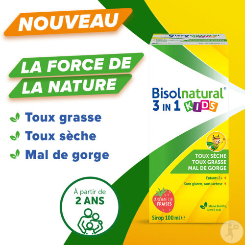 Bisolnatural Kids Sirop Toux Sèche/Toux Grasse/Mal De Gorge Enfants 2+ Goût Fraise 100ml-2