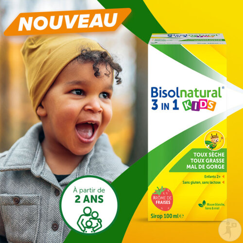 Bisolnatural Kids Sirop Toux Sèche/Toux Grasse/Mal De Gorge Enfants 2+ Goût Fraise 100ml-4