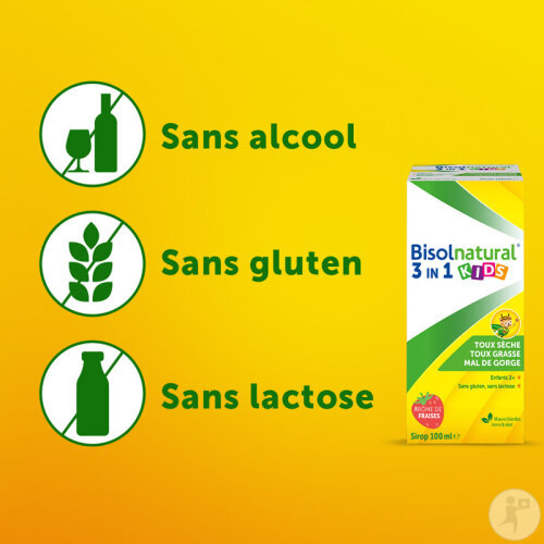 Bisolnatural Kids Sirop Toux Sèche/Toux Grasse/Mal De Gorge Enfants 2+ Goût Fraise 100ml-5