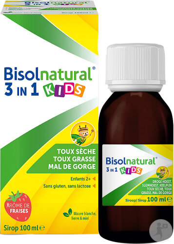Bisolnatural Kids Sirop Toux Sèche/Toux Grasse/Mal De Gorge Enfants 2+ Goût Fraise 100ml