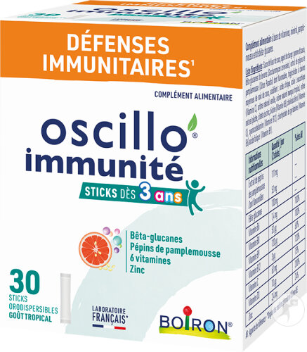 Boiron Oscillo’ Immunité Enfant 3 Ans Gout Tropical 30 Sticks Orodispersibles
