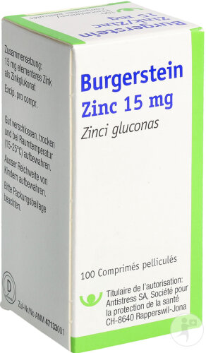 Burgerstein Zinkvital 15mg Boîte 100 Comprimés