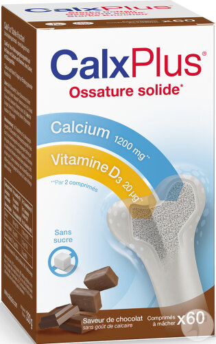 CalxPlus Calcium Vitamine D Et Vitamine K Ossature Solide Goût Chocolat 60 Comprimés À Mâcher