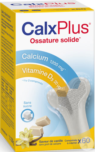 Calx Plus Calcium/Vitamine D/Vitamine K Goût Vanille 60 Comprimés