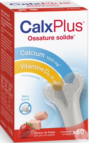 CalxPlus Sans Sucre Goût Fraise 60 Comprimés À Mâcher