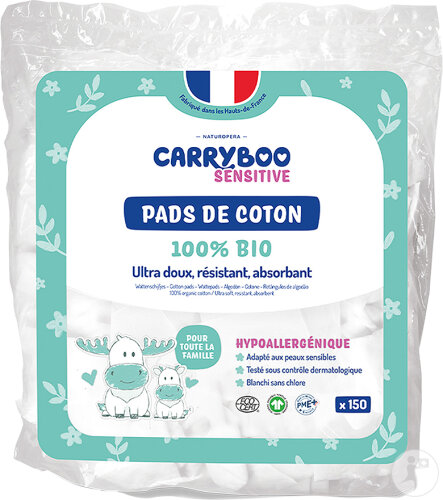 Carryboo Family Pads Rectangles De Coton 100% Bio 150 Pièces