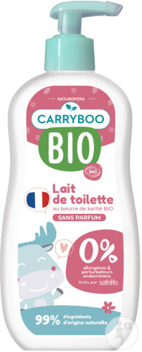 Carryboo Lait De Toilette Tout Doux Au Beurre De Karité Bio Non Parfumé Flacon Pompe 500ml