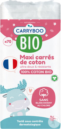 Carryboo Maxi-Carrés De Coton 100% Bio 70 Pièces