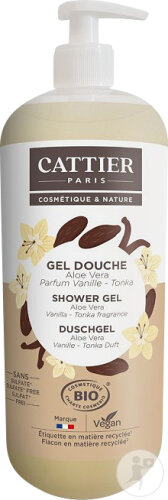 Cattier Gel Douche Sans Sulfate Parfum Vanille-Tonka Bio Flacon Pompe 1l