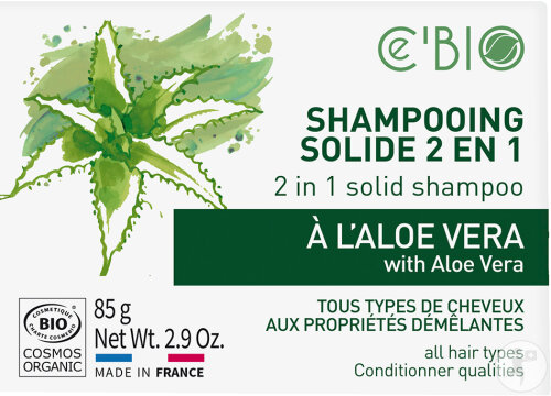 Cebio Shampoing Solide 2en1 Aloe Vera Tous Types De Cheveux Bio 85g