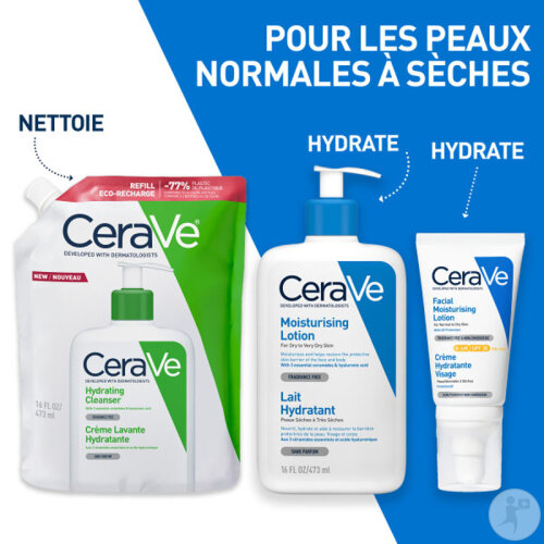 CeraVe Crème Lavante Hydratante Recharge Pour Peaux Normales À Sèches  473ml-10