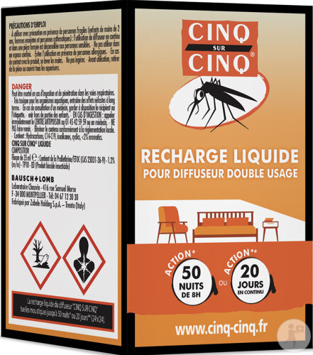 Cinq Sur Cinq Recharge Liquide Pour Diffuseur Électrique Double Usage Anti-Moustiques 1 Pièce