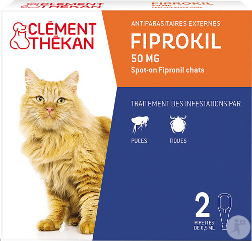 Clément Thékan Fiprokil Anti-Puces Chat Et Anti-Tiques 2 Pipettes