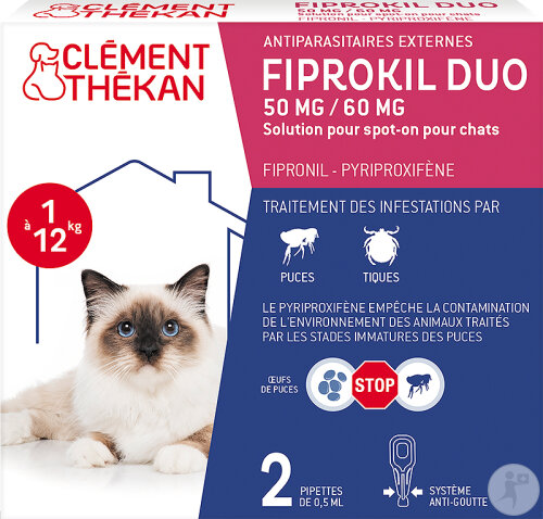 Clément Thékan Fiprokil Duo Anti-Puces Chat Et Anti-Tiques Double Action 2 Pipettes