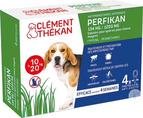 Clément Thékan Perfikan 134mg/1200mg Solution Spot-On Chien Moyen 10-20kg Pipettes 4x2,2ml
