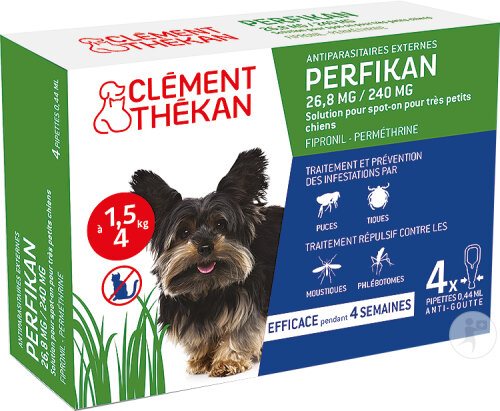Clement Thekan Perfikan Anti-Puces Anti-Tiques Chien 1,5-4kg 4 Pipettes