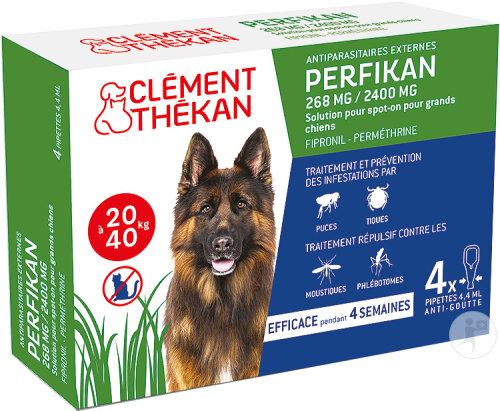 Clement Thekan Perfikan Anti-Puces Anti-Tiques Chien 20-40kg 4 Pipettes