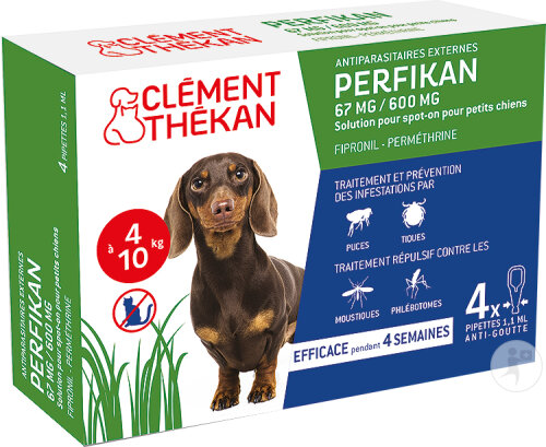 Clement Thekan Perfikan Anti-Puces Anti-Tiques Chien 4-10kg 4 Pipettes
