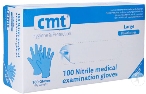 CMT Gants Nitrile Bleu Sans Poudre L 100 Pièces