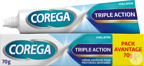 Corega Triple Action Crème Adhésive Prothèses Dentaires Fixation 12h Tube 70g