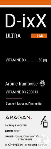 ixX Pharma -D-ixX Ultra Vitamine D D3 2000UI Gouttes Immunité Et Os 10ml